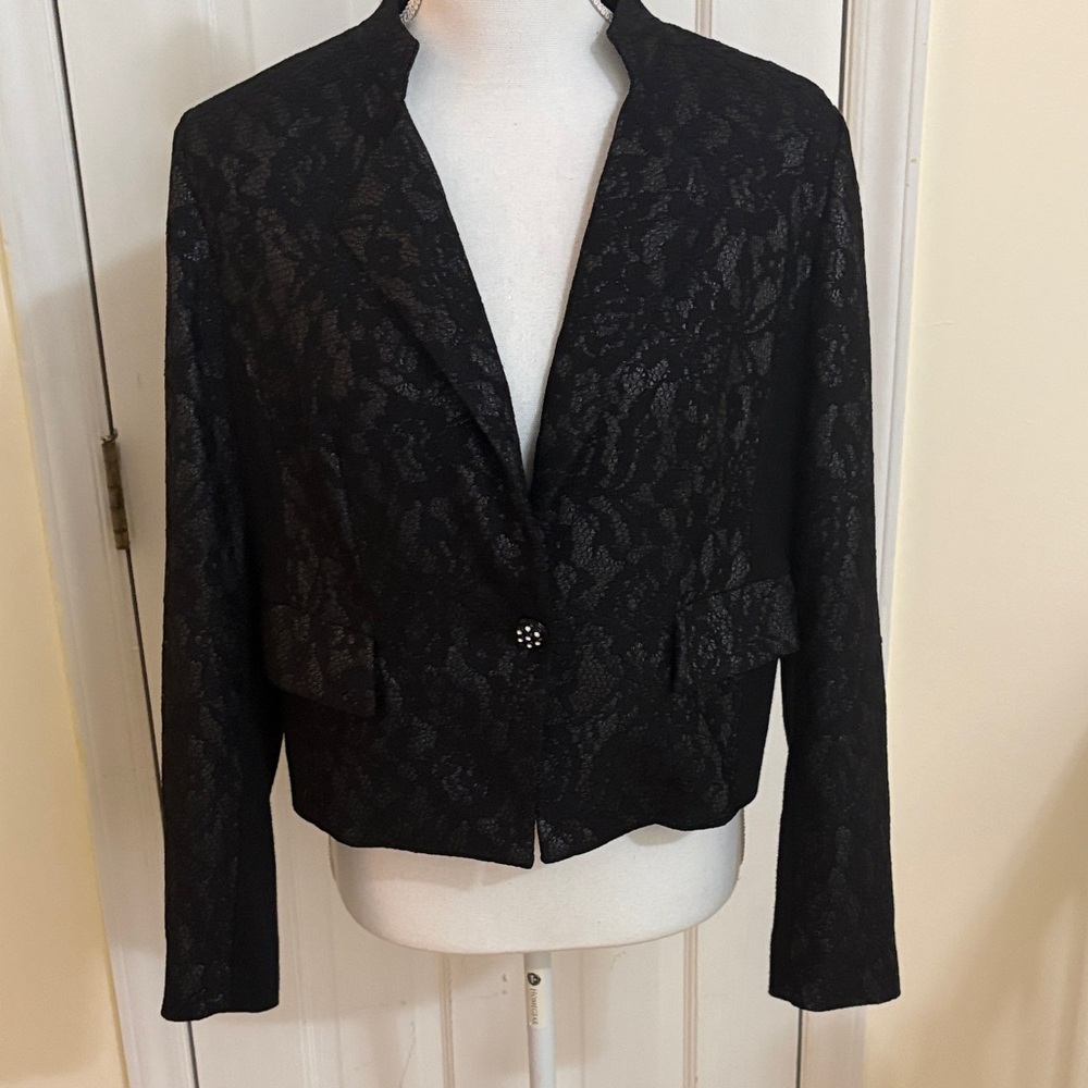 Chico's Black Lace-Overlay Cropped Blazer